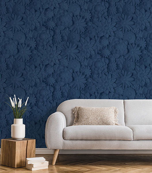 Purchase FD42690 Brewster Wallpaper, Dacre Dark Blue Floral - Medley12