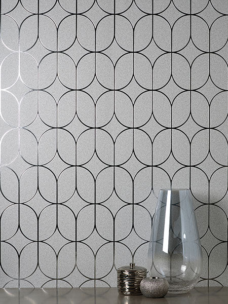 Purchase FD42803 Brewster Wallpaper, Raye Silver Rosco Trellis - Medley12
