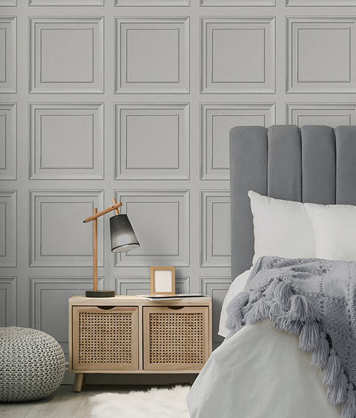 Purchase FD43002 Brewster Wallpaper, Distinctive Grey Square Panel - Medley12