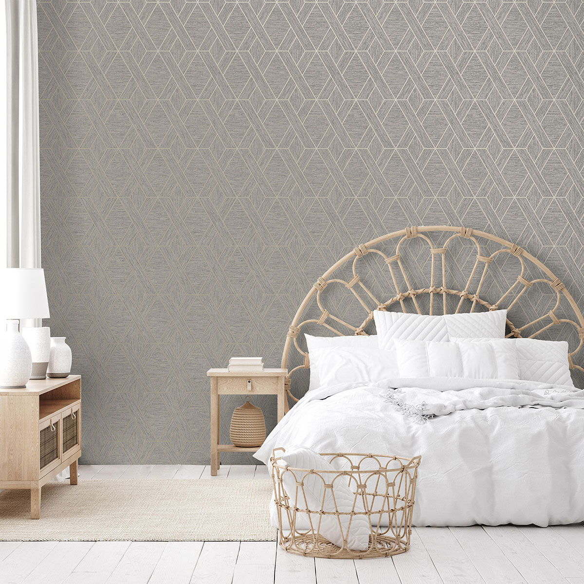 Purchase FD43152 Brewster Wallpaper, Malcolm Grey Geo - Medley12