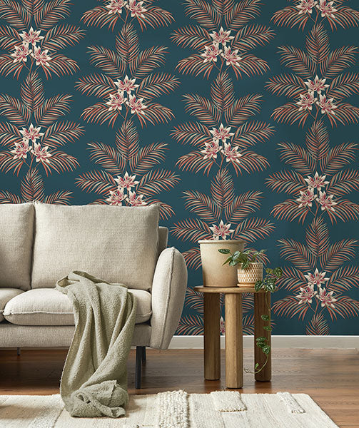Purchase FD43280 Brewster Wallpaper, Bali Teal Palm - Medley12