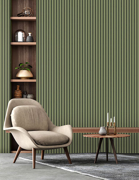 Purchase FD43289 Brewster Wallpaper, Reggie Olive Vertical Slats - Medley12
