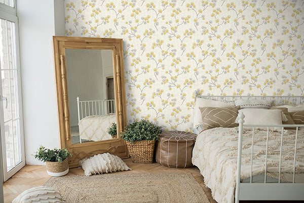 Purchase FD43309 Brewster Wallpaper, Kira Mustard Trail - Medley12