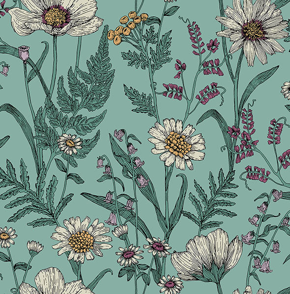 Purchase FD43338 Brewster Wallpaper, Arden Blue Wild Meadow - Medley