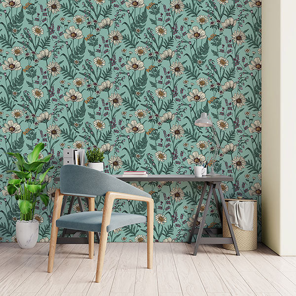 Purchase FD43338 Brewster Wallpaper, Arden Blue Wild Meadow - Medley12