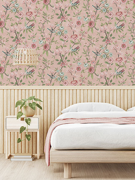 Purchase FD43445 Brewster Wallpaper, Elspeth Pink Floral Trail - Medley12
