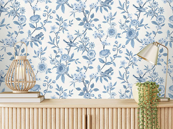 Purchase FD43447 Brewster Wallpaper, Elspeth Blue Floral Trail - Medley12