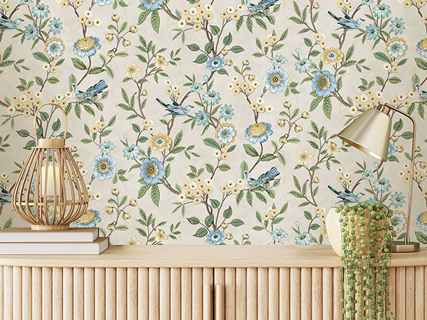 Purchase FD43448 Brewster Wallpaper, Elspeth Light Yellow Floral Trail - Medley12