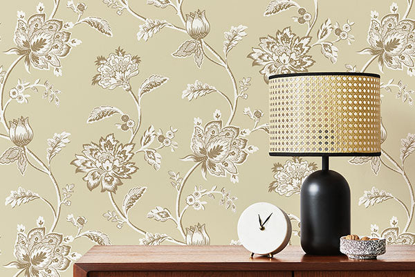 Purchase FD43452 Brewster Wallpaper, Juliette Light Yellow Jacobean - Medley12