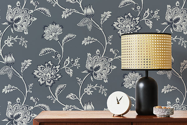 Purchase FD43453 Brewster Wallpaper, Juliette Blue Jacobean - Medley12