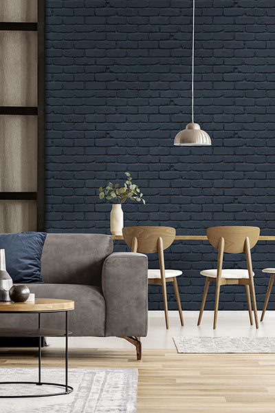 Purchase FD43602 Brewster Wallpaper, Alpin Navy Painted Brick - Medley12