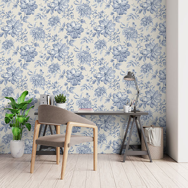 Purchase FD43610 Brewster Wallpaper, Gabriela Blue Floral - Medley12