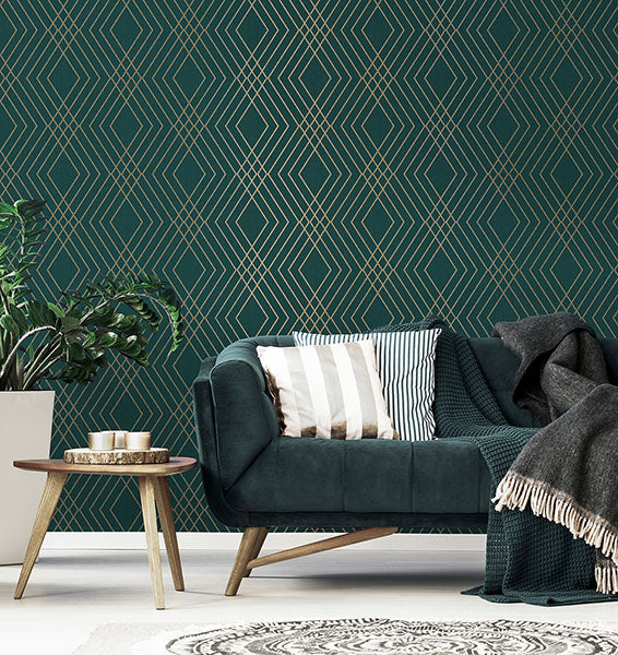 Purchase FD43613 Brewster Wallpaper, Shard Evergreen Trellis - Medley12