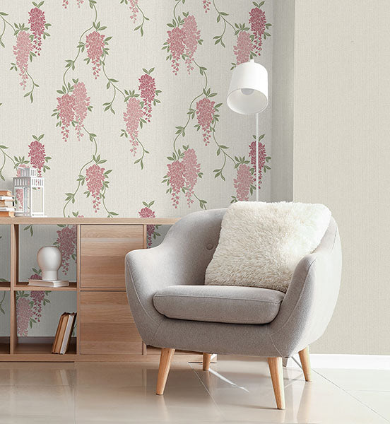 Purchase FD43671 Brewster Wallpaper, Aisla Pink Wisteria - Medley12