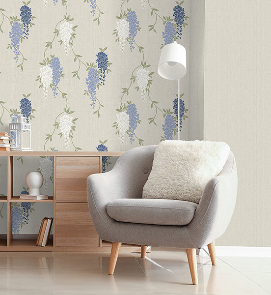 Purchase FD43674 Brewster Wallpaper, Aisla Blue Wisteria - Medley12