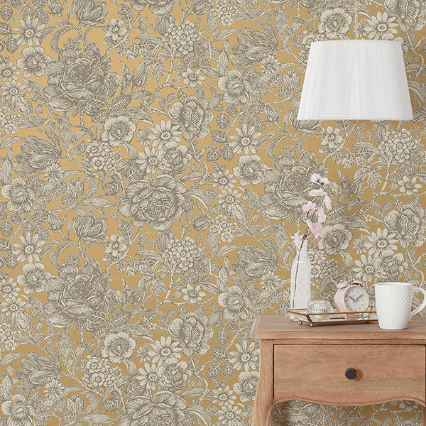Purchase FD43776 Brewster Wallpaper, Hedgerow Honey Floral Trails - Medley12