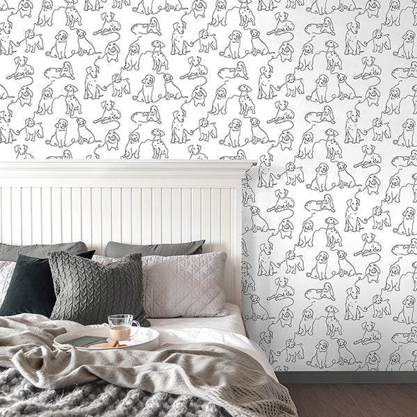 Purchase FD43783 Brewster Wallpaper, Ansel Black Dog Sketches - Medley12