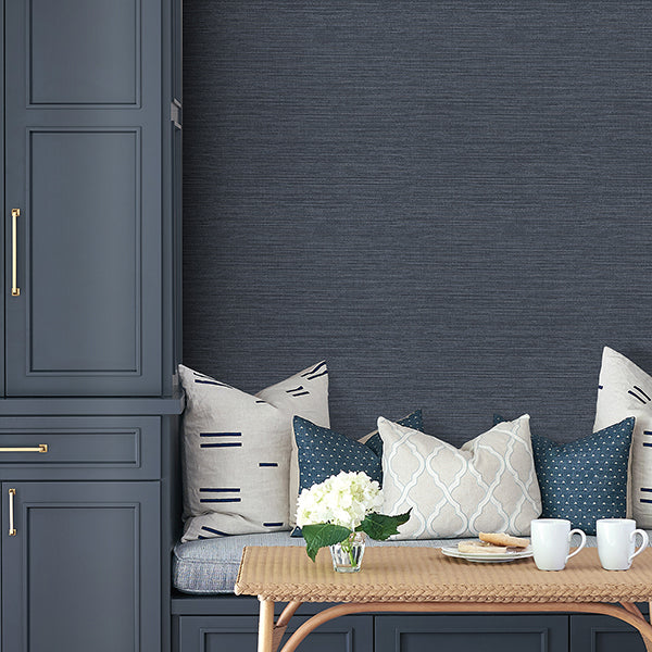 Purchase FD43787 Brewster Wallpaper, Miya Dark Blue Faux Grasscloth - Medley12