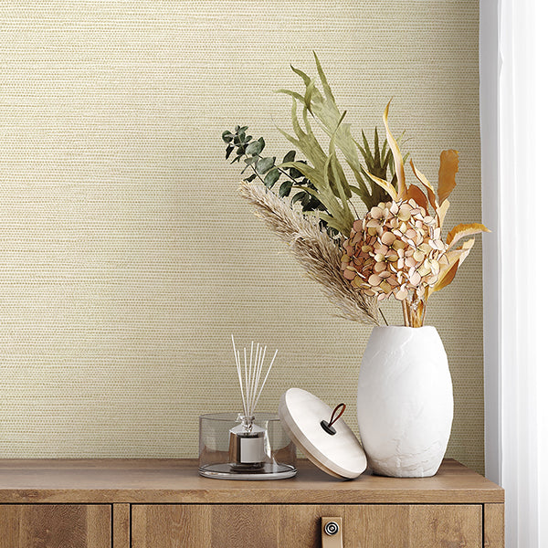 Purchase FD43790 Brewster Wallpaper, Miya Light Yellow Faux Grasscloth - Medley12