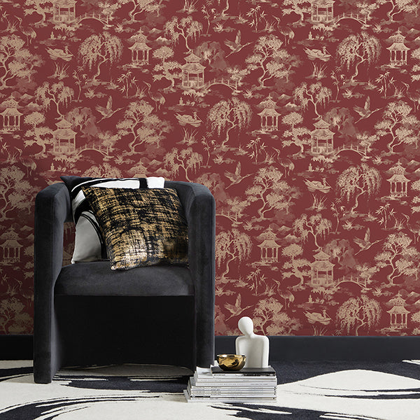 Purchase FD43798 Brewster Wallpaper, Nikolai Ruby Chinoiserie - Medley1