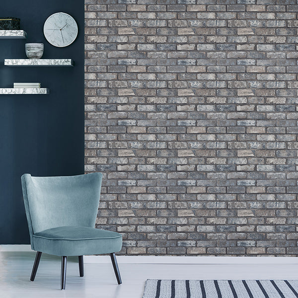 Purchase FD43799 Brewster Wallpaper, Darren Grey Loft Brick - Medley1
