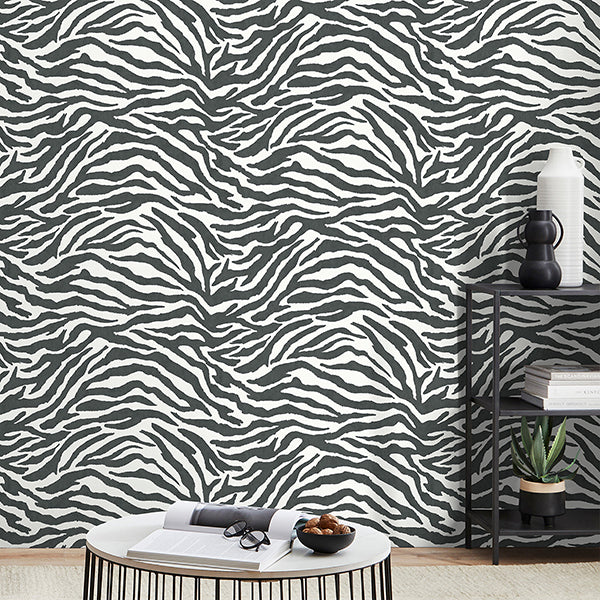 Purchase FD43801 Brewster Wallpaper, Shoshana Black Modern Zebra - Medley12