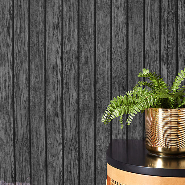 Purchase FD43821 Brewster Wallpaper, Manolo Black Wooden Slat - Medley12