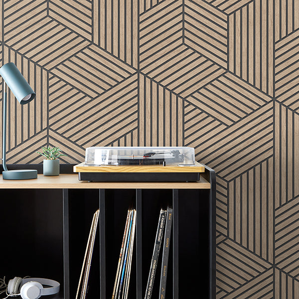 Purchase FD43825 Brewster Wallpaper, Gerrit Light Brown Geometric Panel - Medley12