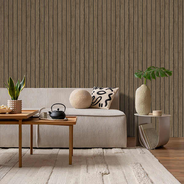 Purchase FD43842 Brewster Wallpaper, Manolo Brown Wooden Slat - Medley12