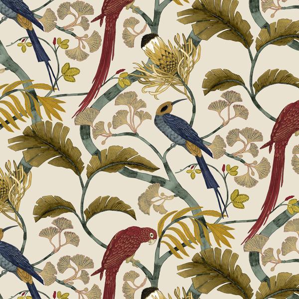 Sample - Jmw1006-21 | Living Branches, Red Animals - Kravet Couture Wallpaper - Jmw1006.21.0