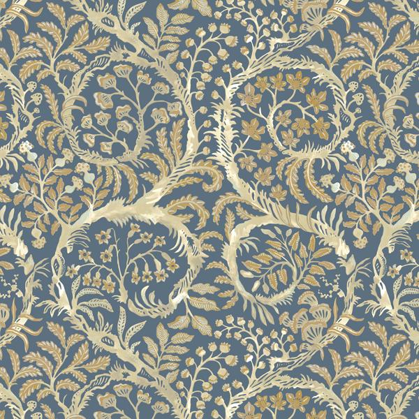 Sample - Jmw1031-11 | Butterrow, Blue Botanical - Kravet Couture Wallpaper - Jmw1031.11.0