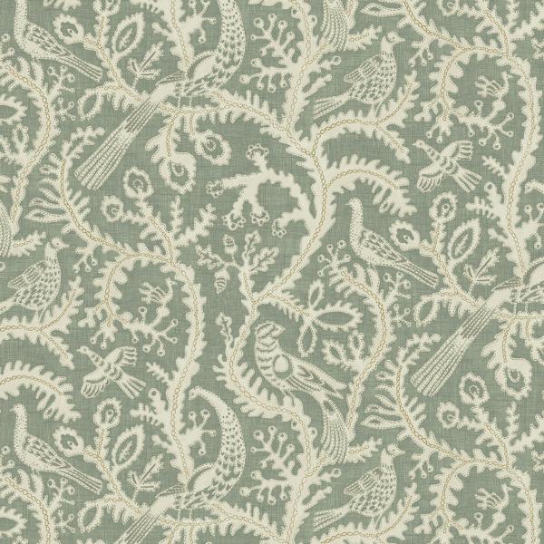 Sample - Jmw1035-01 | Stitched Birds, Green Animals - Kravet Couture Wallpaper - Jmw1035.01.0