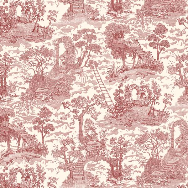 Sample - Jmw1038-21 | Islet Hopping Toile, Red Botanical - Kravet Couture Wallpaper - Jmw1038.21.0