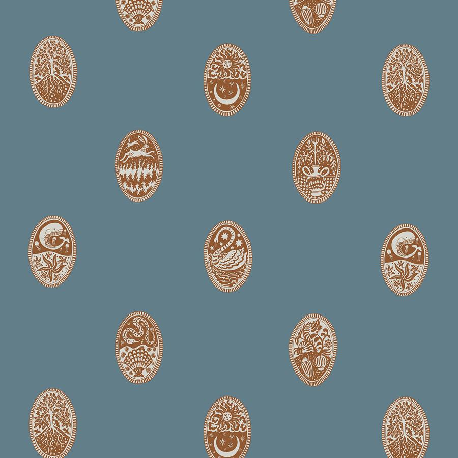 Purchase Jmwrlin-02 Linear Cameos, Blue Medallion - Kravet Couture Wallpaper - Jmwrlin.02.0