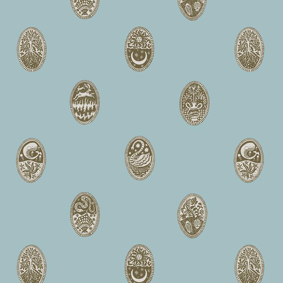 Purchase Jmwrlin-03 Linear Cameos, Blue Medallion - Kravet Couture Wallpaper - Jmwrlin.03.0