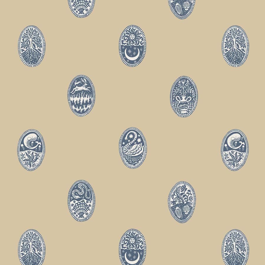 Purchase Jmwrlin-05 Linear Cameos, Beige Medallion - Kravet Couture Wallpaper - Jmwrlin.05.0