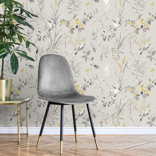 Purchase M1551 Brewster Wallpaper, Mariko Grey Botanical - Medley12