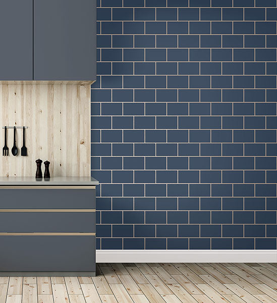Purchase M1636 Brewster Wallpaper, Metro Navy Tile - Medley12