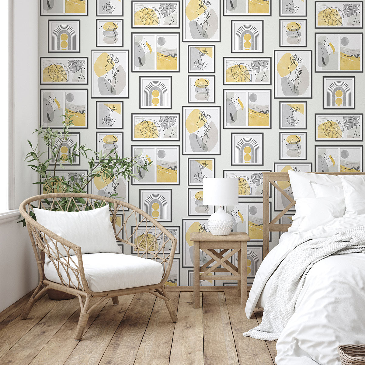 Purchase M1712 Brewster Wallpaper, Krasner Mustard Gallery - Medley12