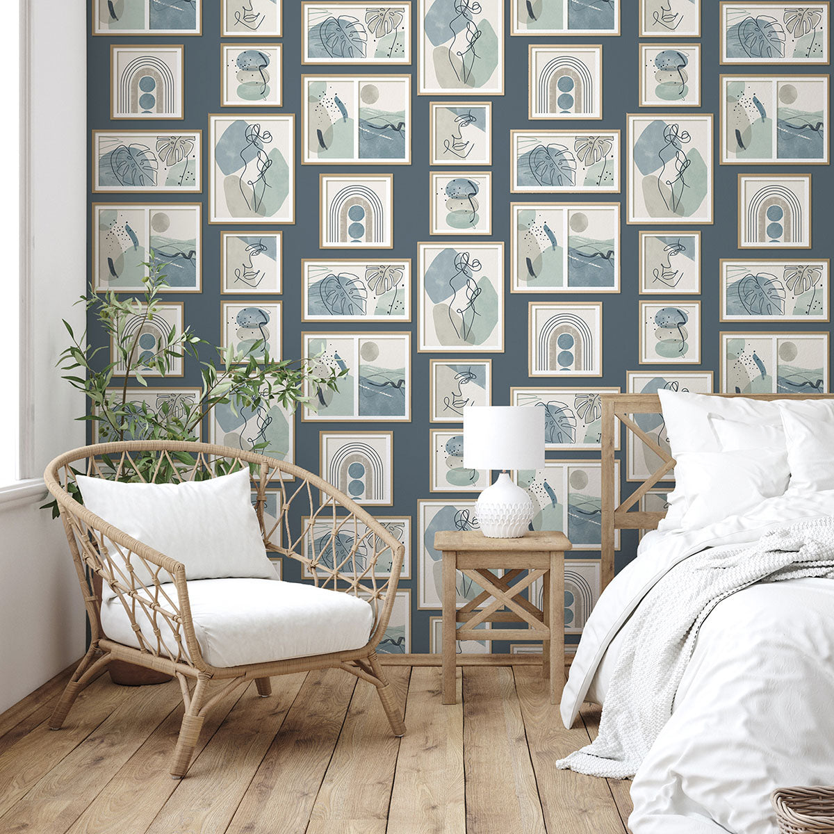Purchase M1713 Brewster Wallpaper, Krasner Blue Gallery - Medley12