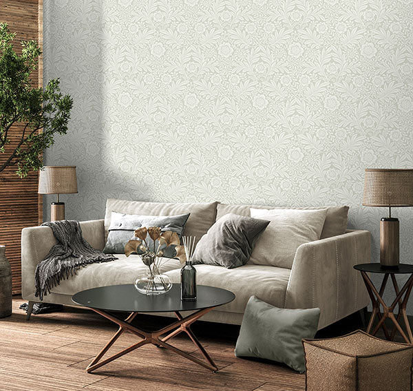 Purchase M1743 Brewster Wallpaper, Camille Light Grey Damask - Medley12