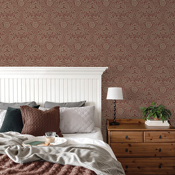 Purchase M1746 Brewster Wallpaper, Camille Red Damask - Medley1