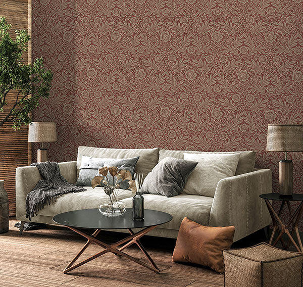 Purchase M1746 Brewster Wallpaper, Camille Red Damask - Medley12