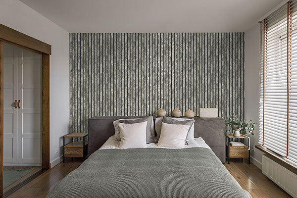 Purchase M1751 Brewster Wallpaper, Oxidize Grey Vertical Slats - Medley12
