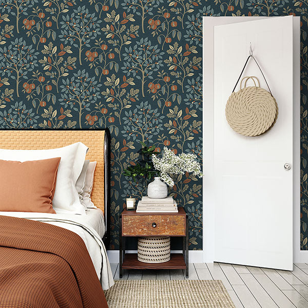 Purchase M1761 Brewster Wallpaper, Rowan Navy Autumn Trees - Medley12