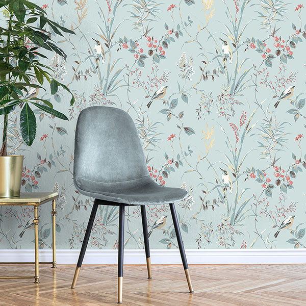 Purchase M1856 Brewster Wallpaper, Mariko Light Blue Botanical - Medley12