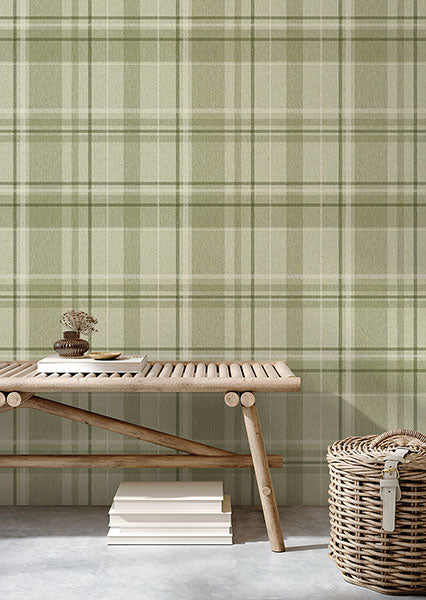 Purchase M1865 Brewster Wallpaper, Harris Green Plaid Chevron - Medley12
