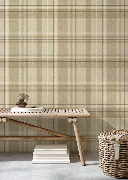Purchase M1868 Brewster Wallpaper, Harris Light Brown Plaid Chevron - Medley12
