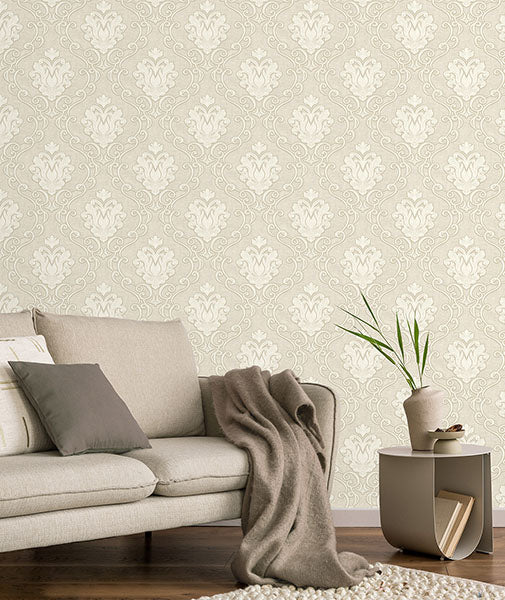 Purchase M95658 Brewster Wallpaper, Florentine Neutral Damask - Medley12