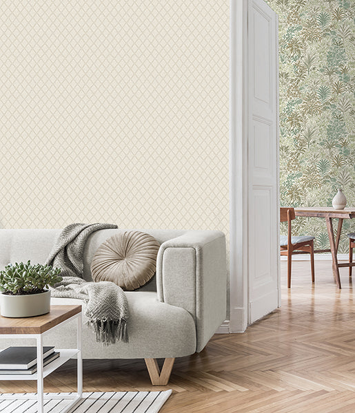 Purchase M95679 Brewster Wallpaper, Santina Eggshell Trellis - Medley12